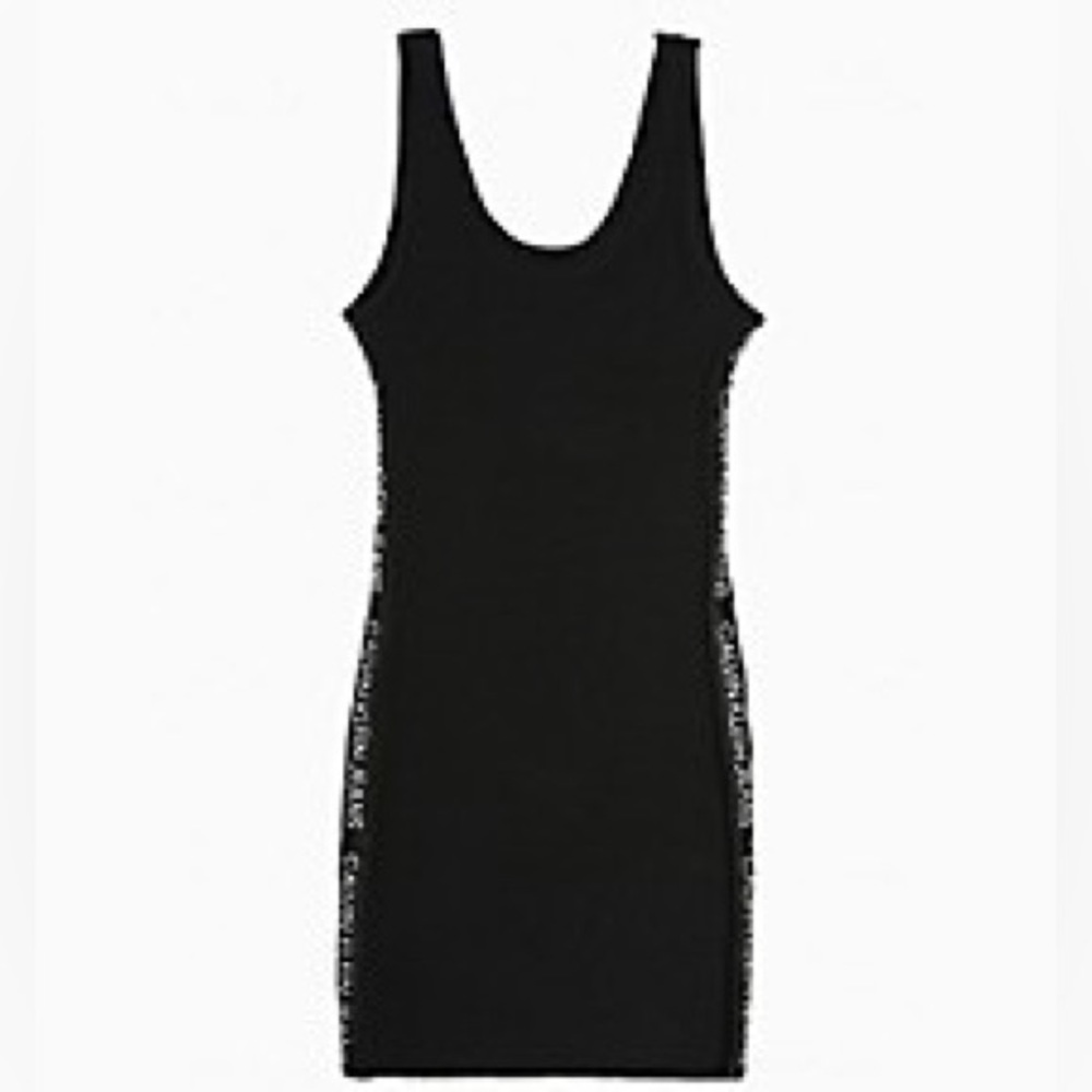 Calvin Klein Jeans Logo Tape Ribbed Sleeveless Mini Dress